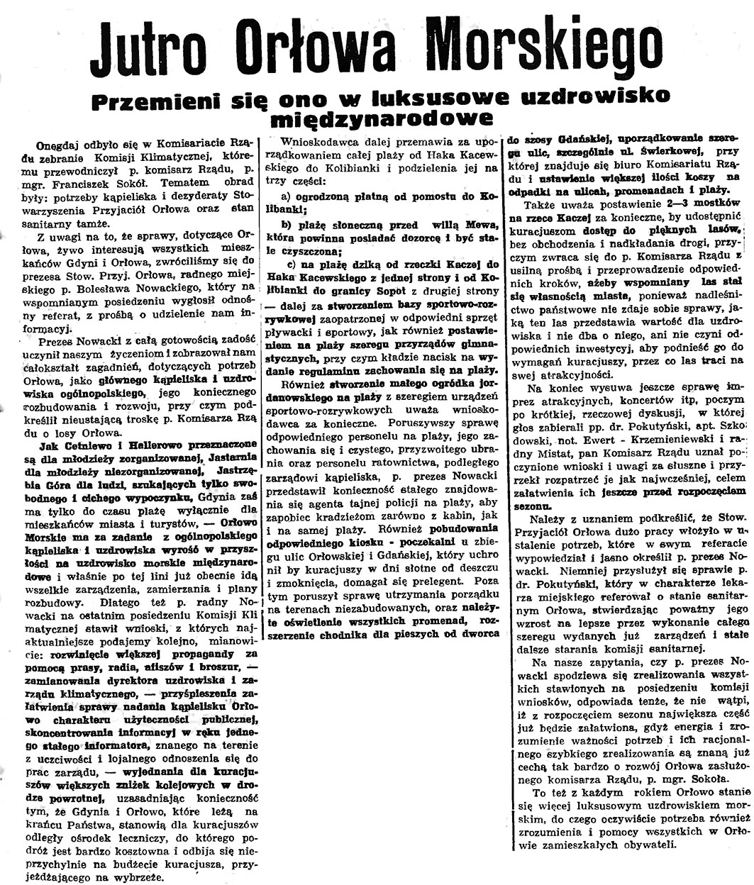Jutro Orłowa Morskiego. Przemieni się ono w luksusowe uzdrowisko międzynarodowe // Gazeta Gdańska. - 1937, nr 123, s. 9