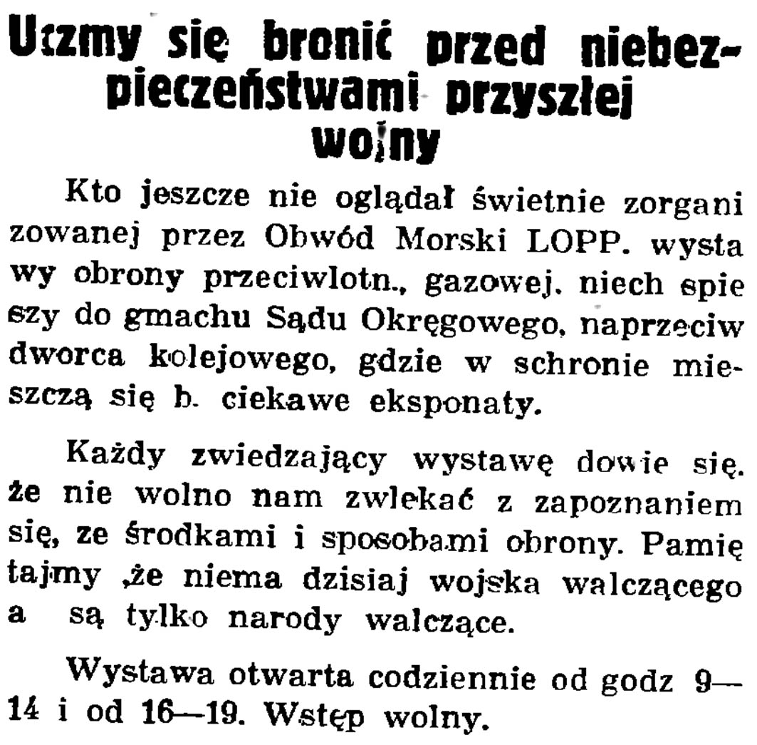 Uczymy się bronić przed niebezpieczeństwami przyszłej wojny // Gazeta Gdańska. - 1937, nr 148, s. 8