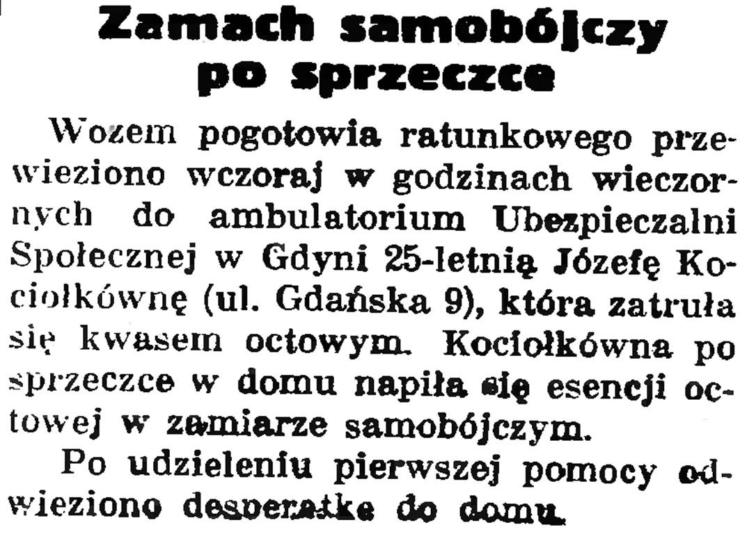 Zamach samobójczy po sprzeczce // Gazeta Gdańska. - 1937, nr 149, s. 8