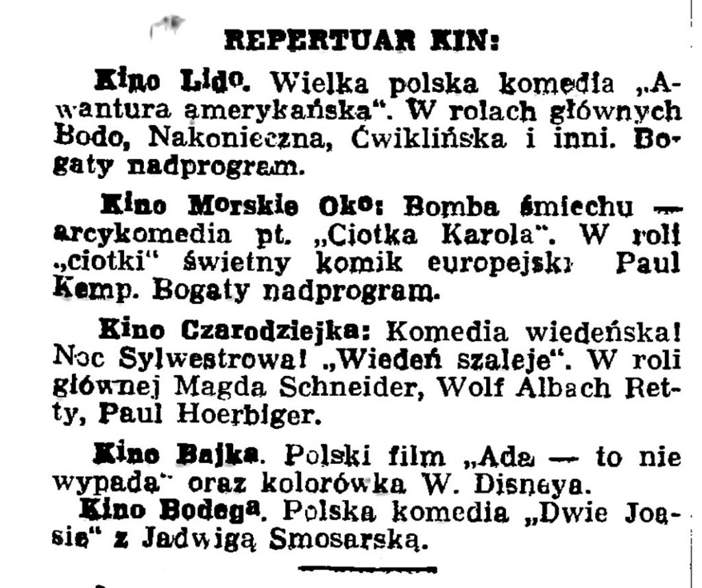 REPERTUAR KIN // Gazeta Gdańska. - 1937, nr 2, s. 13