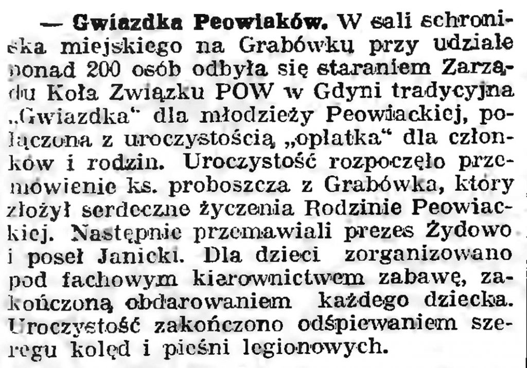 Gwiazdka Peowiaków //Gazeta Gdańska. - 1939, nr 10, s. 7