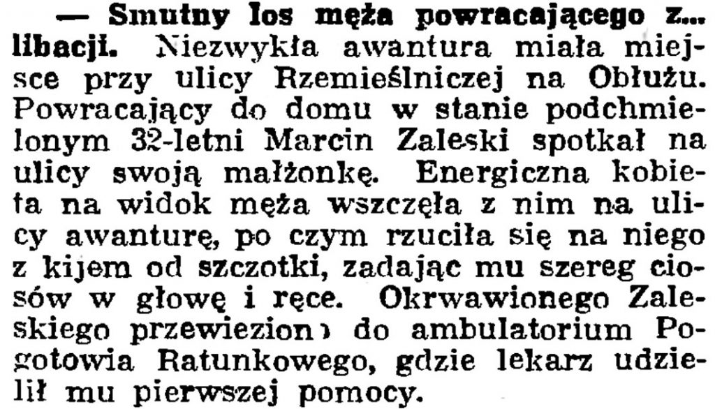 Smutny los męża powracającego z libacji // Gazeta Gdańska. - 1939, nr 24, s. 12