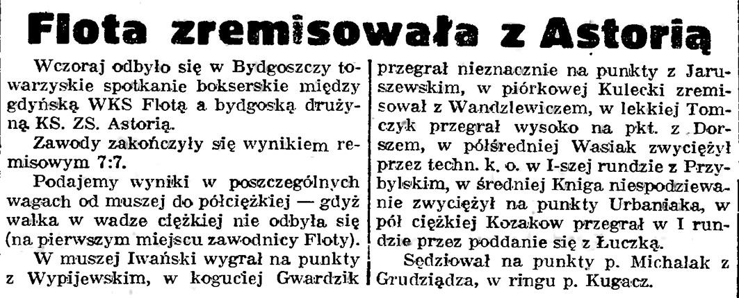 Flota zremisowała z Astorią // Gazeta Gdańska. - 1939, nr 25, s. 4
