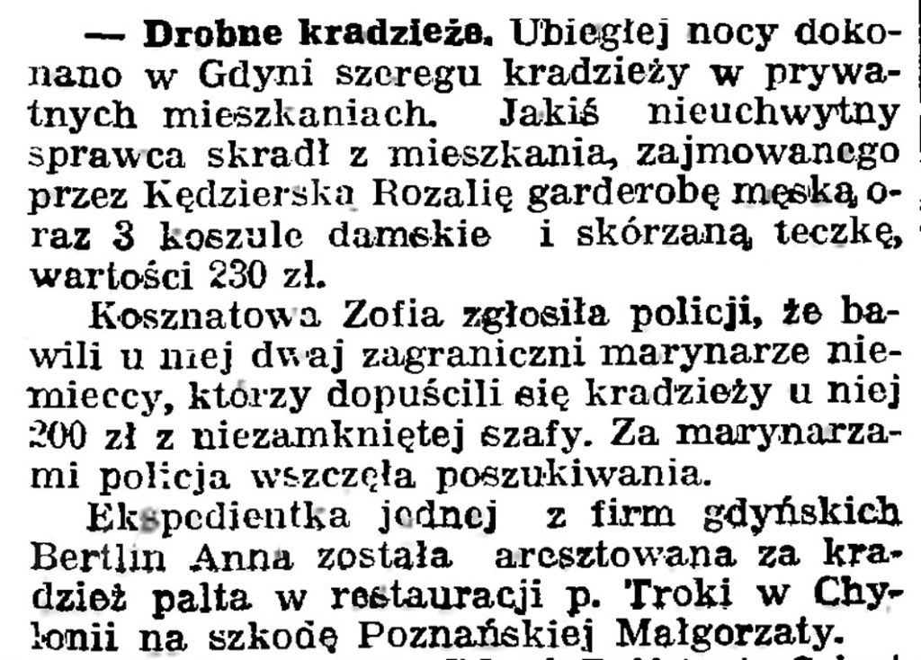 Drobne kradzieże // Gazeta Gdańska. - 1939, nr 26, s. 7