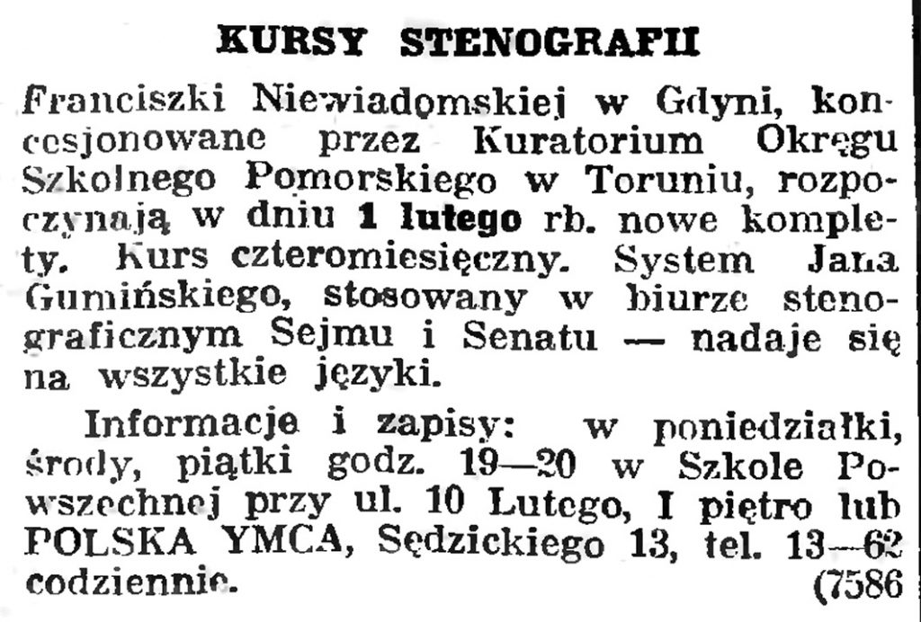 KURSY STENOGRAFII // Gazeta Gdańska. - 1939, nr 6, s. 13