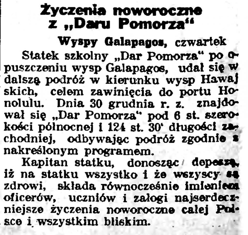 Życzenia noworoczne z "Daru Pomorza" // Słowo Pomorskie.- 1935, nr 3, s. 8