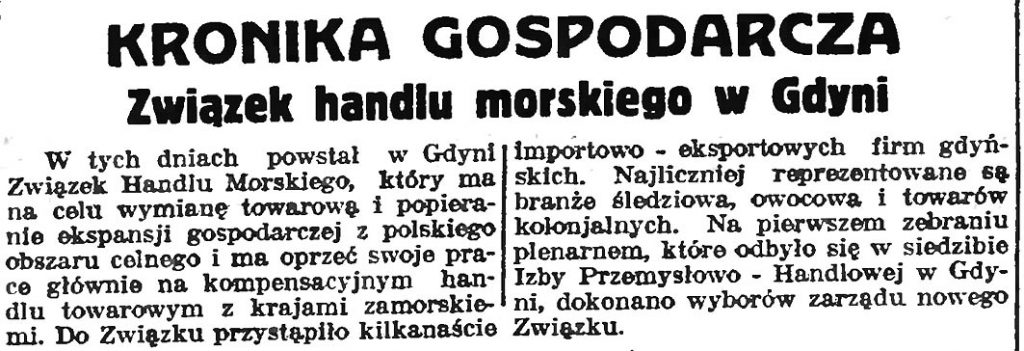 Związek handlu morskiego w Gdyni // Słowo Pomorskie.- 1935, nr 7, s. 5