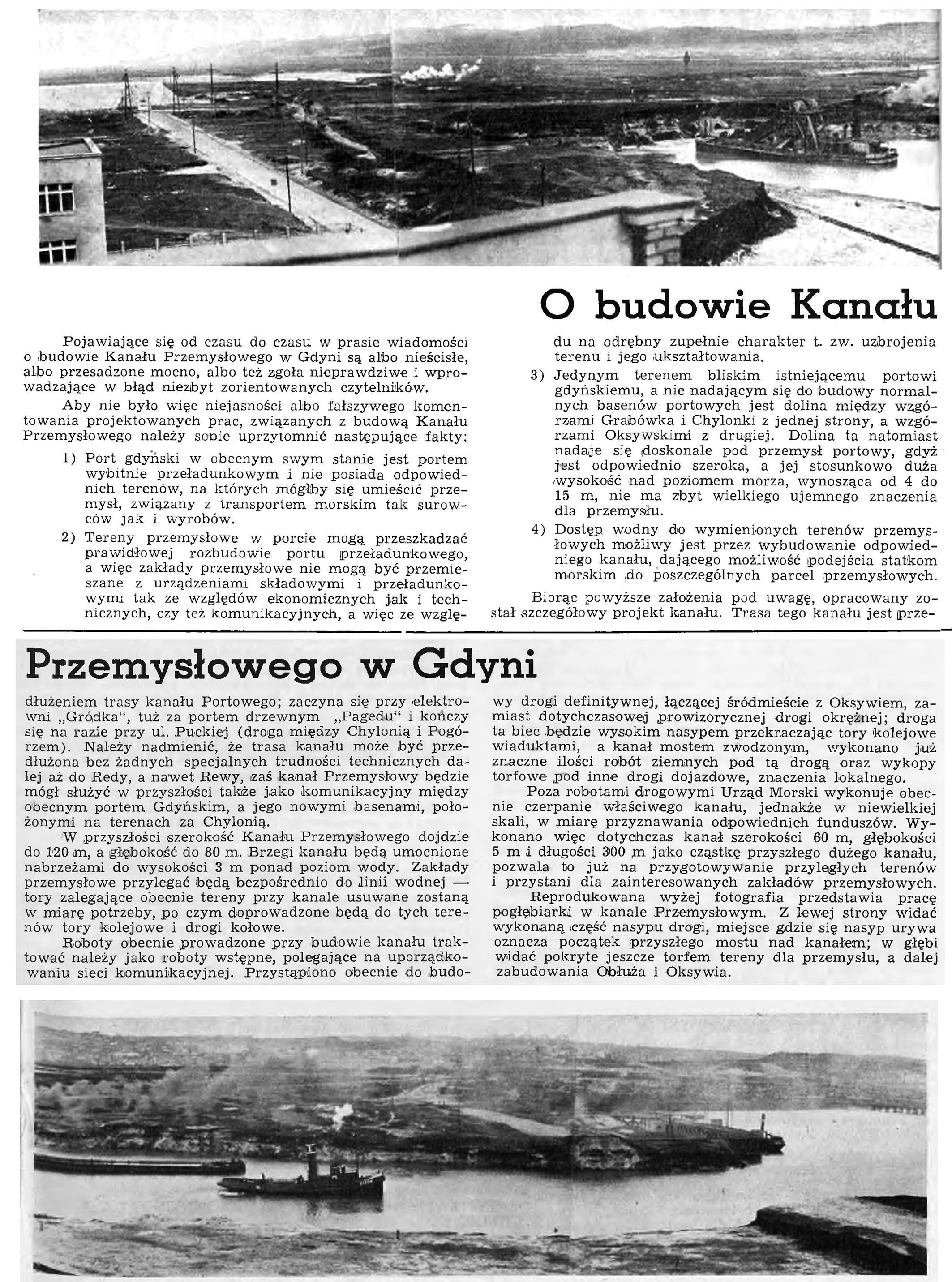 O budowie Kanału Przemysłowego w Gdyni // Wiadomości Portowe. - 1939, nr 3, s. 16-17. - Il.