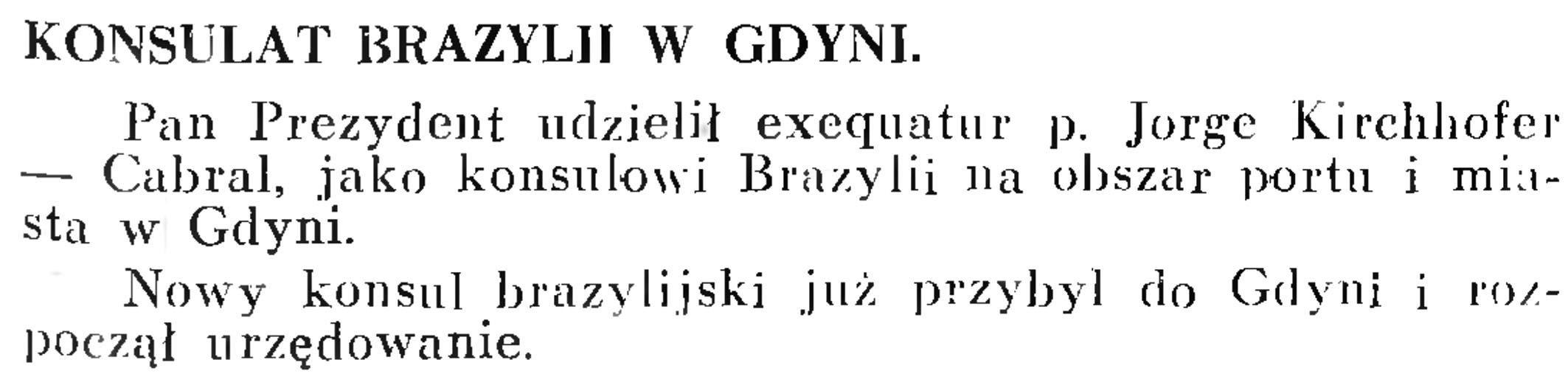 Konsulat Brazylji w Gdyni // Wiadomości Portowe. - 1939, nr 3, s. 17