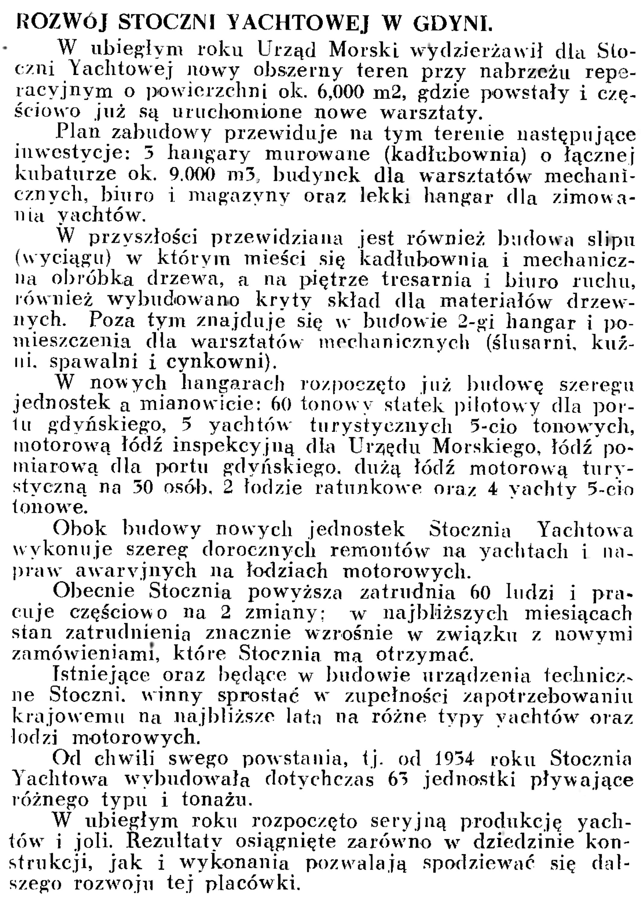 Rozwój stoczni Yachtowej w Gdyni // Wiadomości Portowe. - 1939, nr 3, s. 18