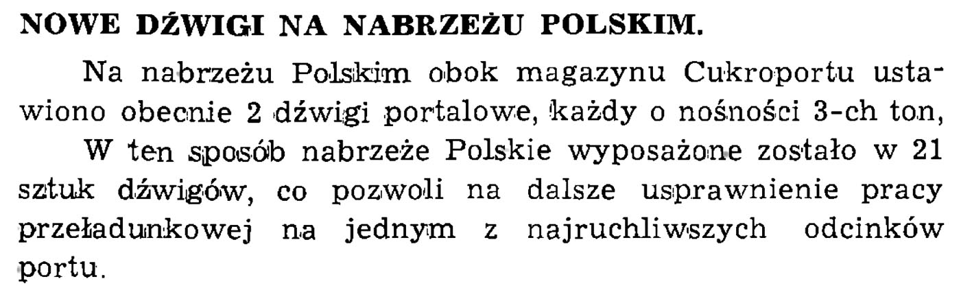 Nowe dźwigi na Nabrzeżu Polskim // Wiadomości Portowe. - 1937, nr 1/2, s. 19