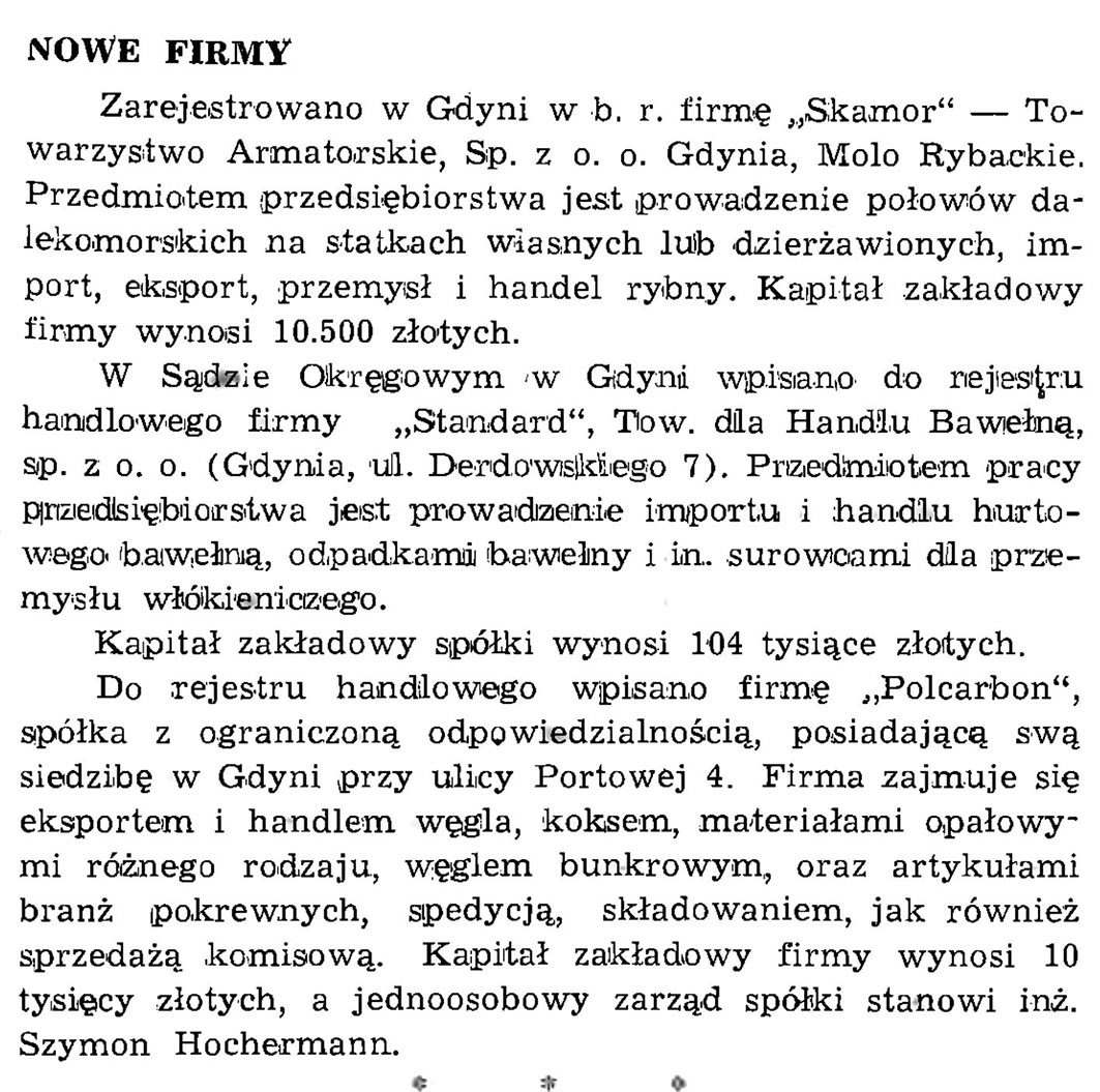 Nowe firmy // Wiadomości Portowe. - 1939, nr 1/2, s. 21