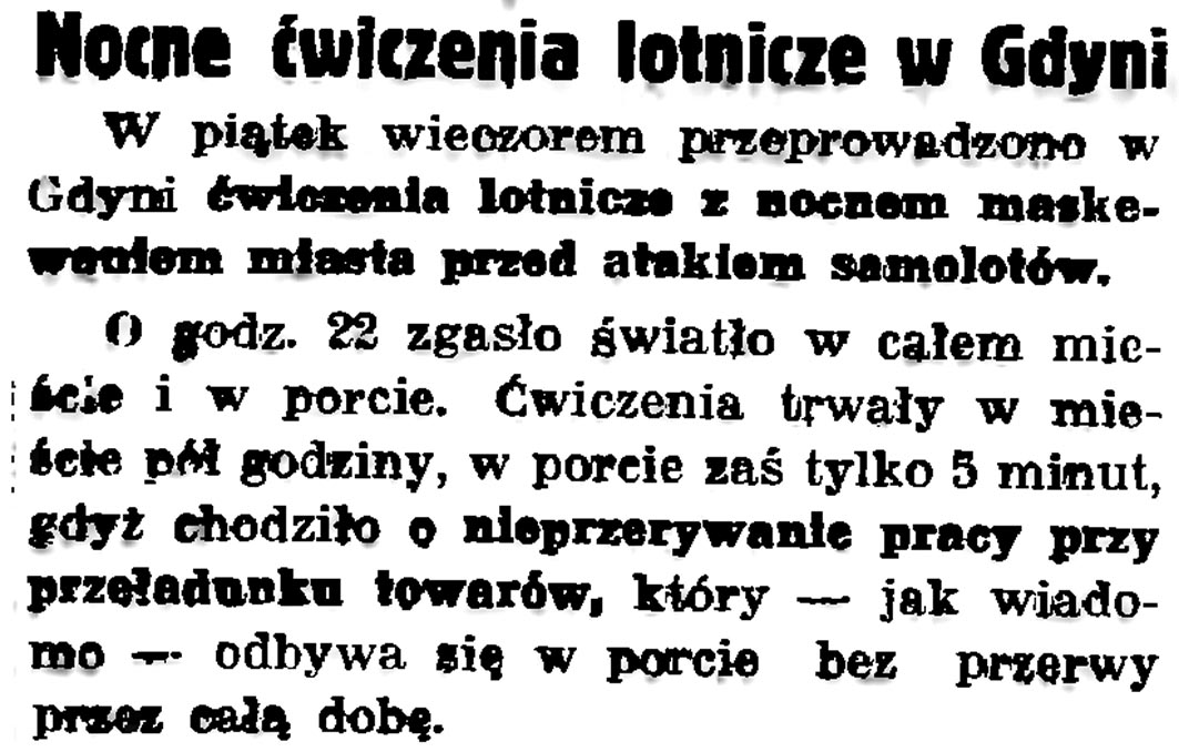 Nocne ćwiczenia lotnicze w Gdyni // Gazeta Gdańska. - 1936, nr 175, s. 5