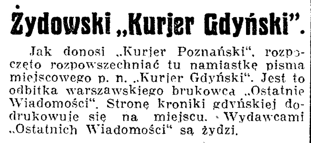 Żydowski "Kurjer Gdyński" // Dziennik Pomorski. - 1936, nr 148, s. 7
