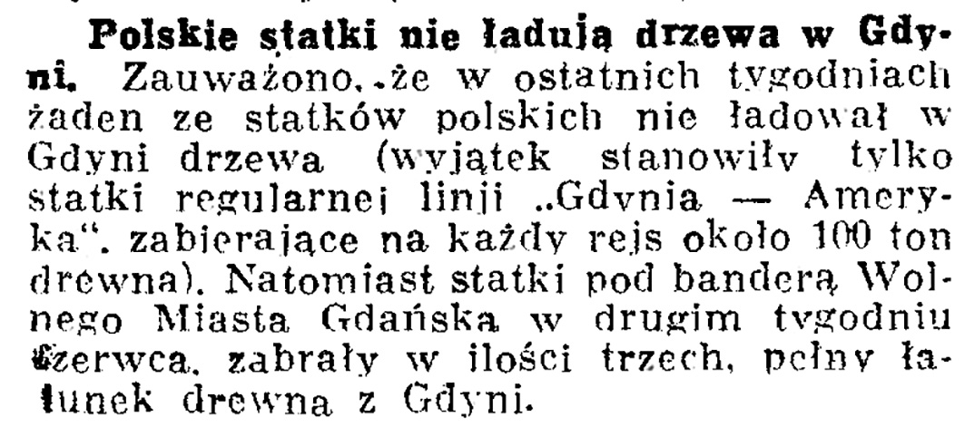 Polskie statki nie ładują drzewa w Gdyni // Dziennik Bydgoski. - 1936, nr 148, s.  7