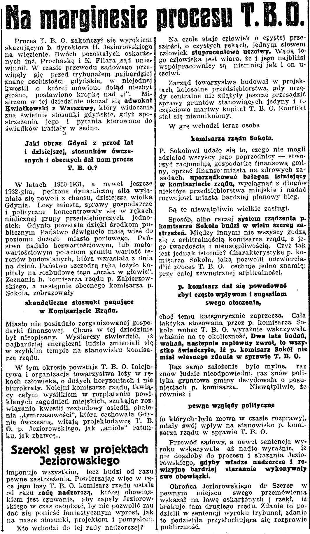 Na marginesie procesu T.B.O. // Dziennik Bydgoski. - 1936, nr 280, s. 4