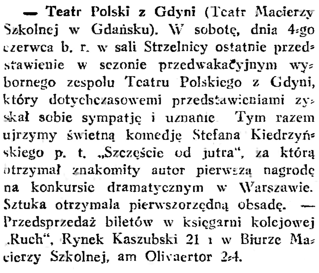 Teatr Polski z Gdyni // Gazeta Gdańska. - 1932, nr 125, s. 7