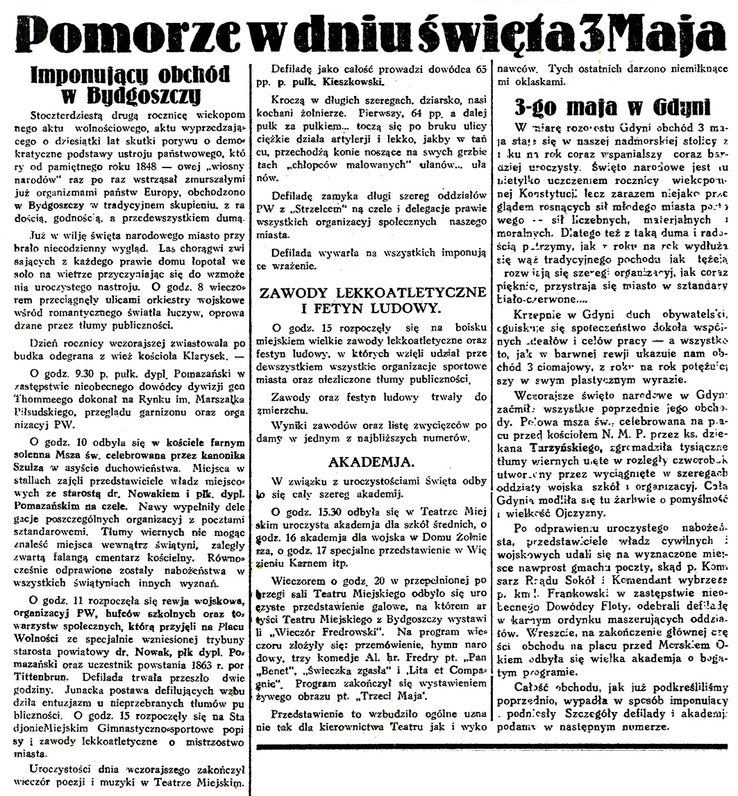 Pomorze w dniu święta 3 Maja // Gazeta Gdańska. - 1933, nr 101, s. 4