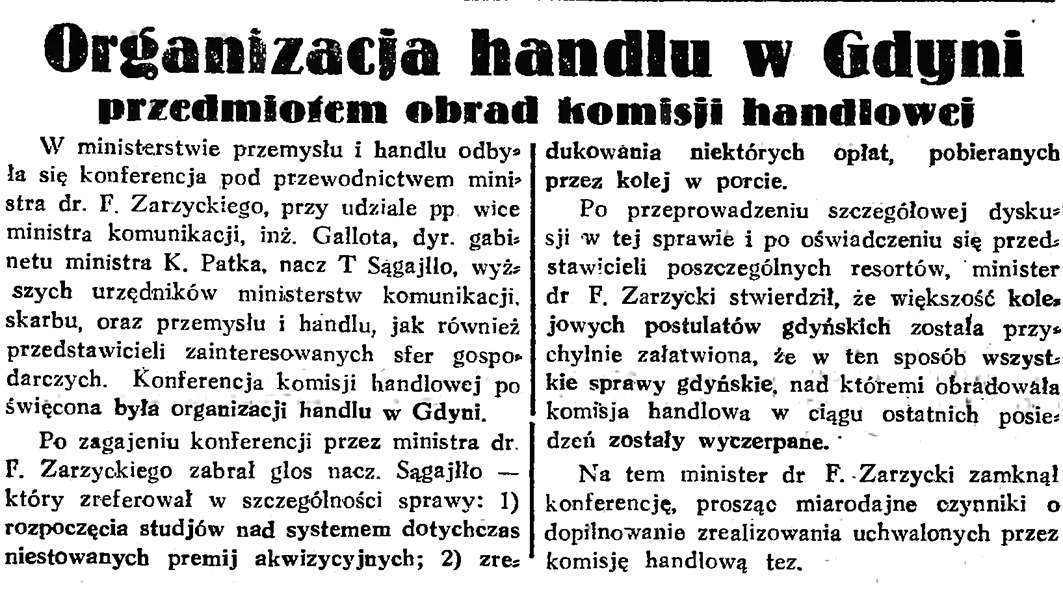 Organizacja handlu w Gdyni przedmiotem obrad komisji handlowej // Gazeta Gdańska. - 1933, nr 121, s. 3
