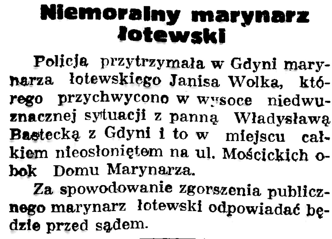 Niemoralny marynarz łotewski // Gazeta Gdańska. - 1936, nr 175, s. 5