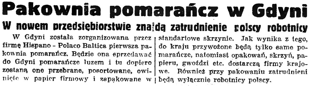 Pakownia pomarańcz w Gdyni. W nowem przedsiębiorstwie znajdą zatrudnienie polscy robotnicy // Gazeta Gdańska. - 1936, nr 77, s. 4