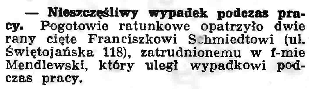 Nieszczęśliwy wypadek podczas pracy // Gazeta Gdańska. - 1937, nr 104, s. 6