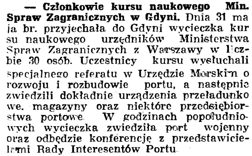 Członkowie kursu naukowego Min. Spraw Zagranicznych w Gdyni // Gazeta Gdańska. -1937, nr 123, s. 8