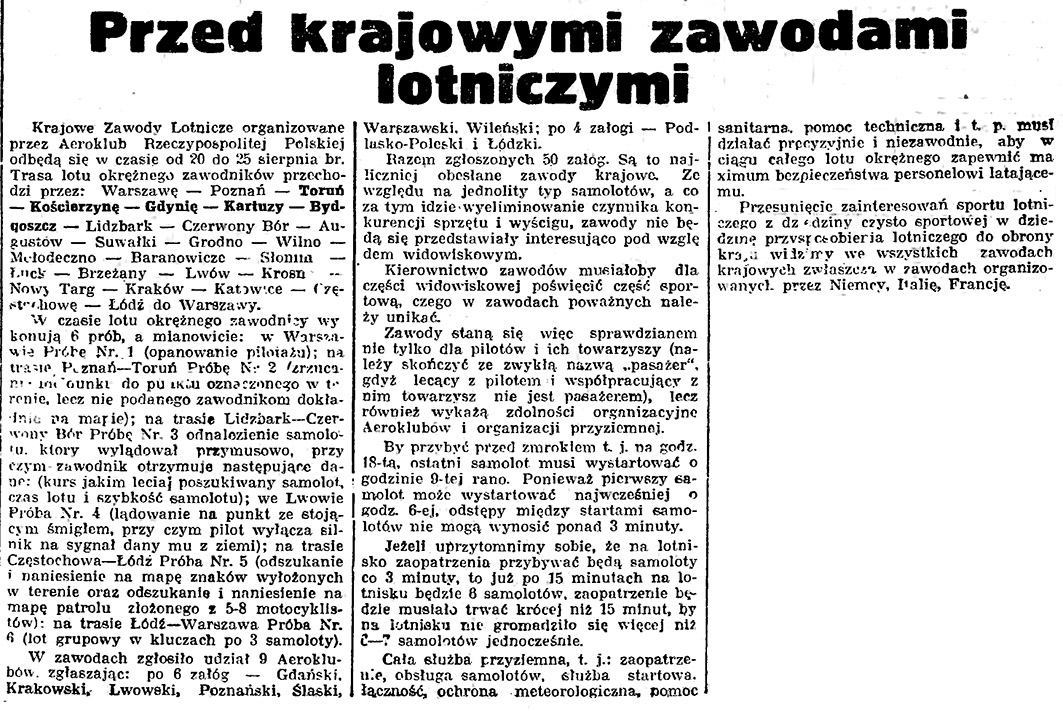 Przed krajowymi zawodami lotniczymi // Gazeta Gdańska. - 1938, nr 187, s. 8