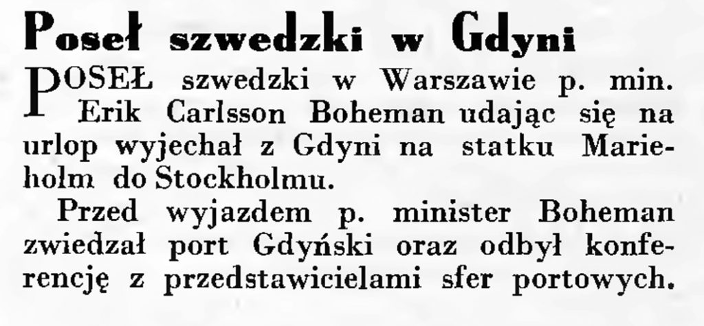 Poseł szwedzki w Gdyni // Wiadomości Portu Gdyńskiego. - 1935, nr 4, s. 12