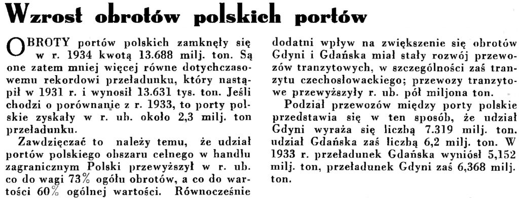 Wzrost obrotów polskich portów // Wiadomości Portu Gdyńskiego. - 1935, nr 1, s. 12