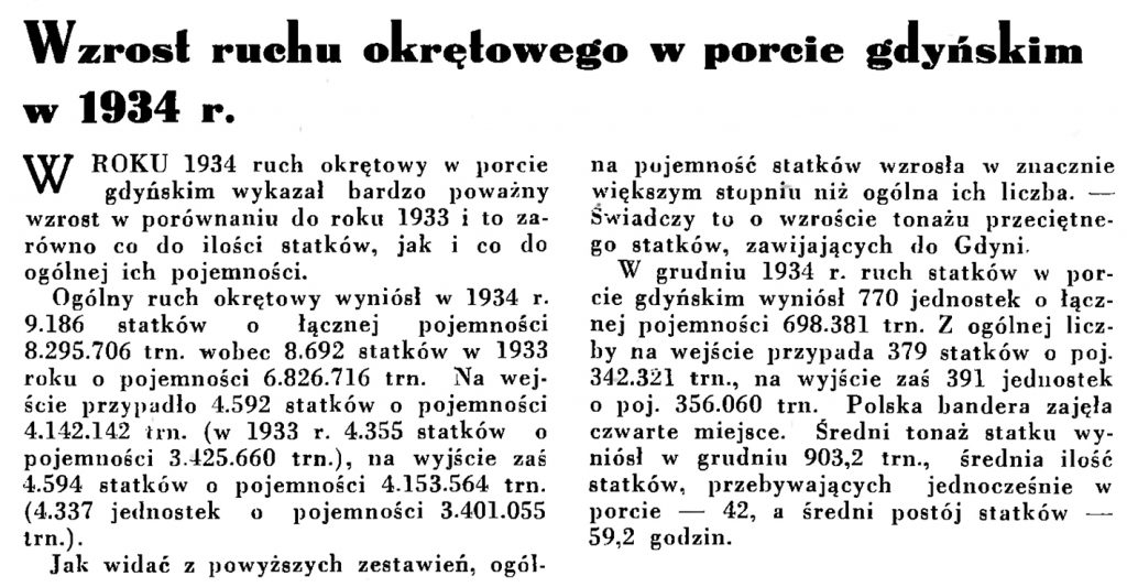 Wzrost ruchu okrętowego w porcie gdyńskim // Wiadomości Portu Gdyńskiego. - 1935, nr 1, s. 12