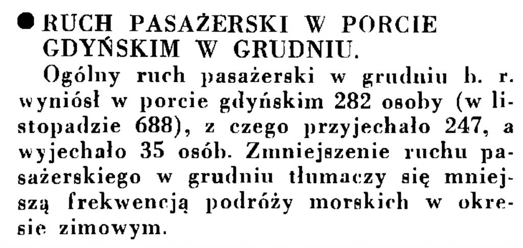 Ruch pasażerski w porcie gdyńskim w grudniu [1934 r.] // Wiadomości Portu Gdyńskiego. - 1935, nr 1, s. 13