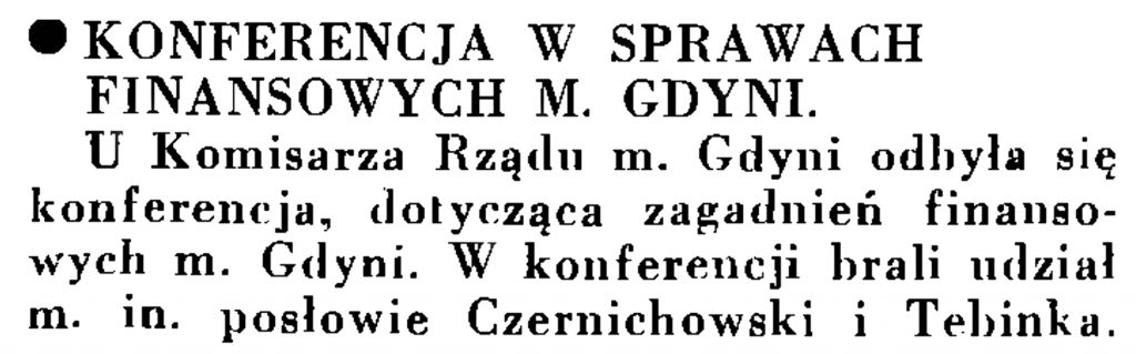 Konferencja w sprawach finansowych M. Gdyni // Wiadomości Portu Gdyńskiego. - 1935, nr 1, s. 13