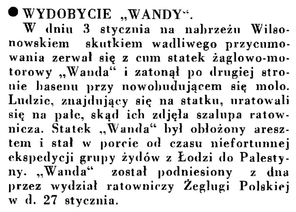 Wydobycie "Wandy" // Wiadomości Portu Gdyńskiego. - 1935, nr 1, s. 13