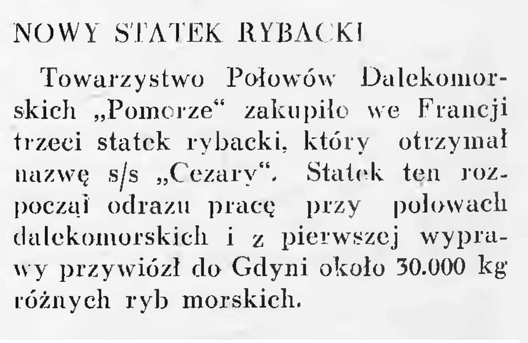 Nowy statek rybacki // Wiadomości Porty Gdyńskiego. - 1937, nr 12, s. 16