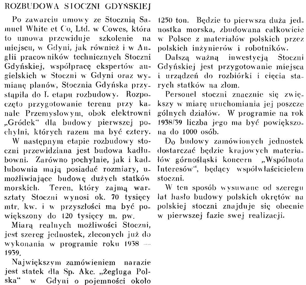 Rozbudowa stoczni gdyńskiej // Wiadomości Portu Gdyńskiego. - 1937, nr 12, s. 16