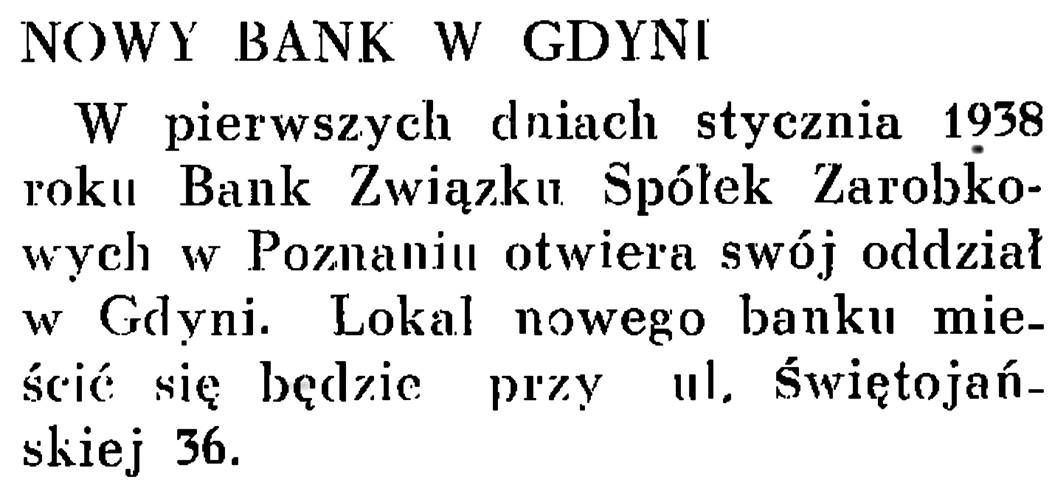 Nowy bank w Gdyni // Wiadomości Portu Gdyńskiego. - 1937, nr 12, s. 18