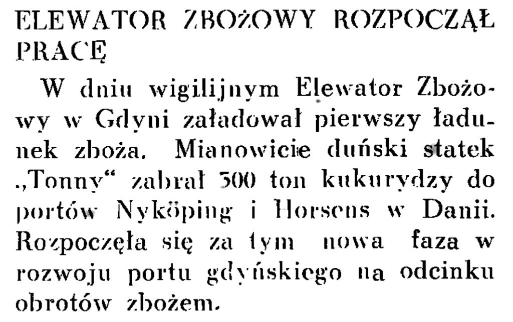 Elewator zbożowy  rozpoczął pracę // Wiadomości Portu Gdyńskiego. - 1937, nr 12, s. 18