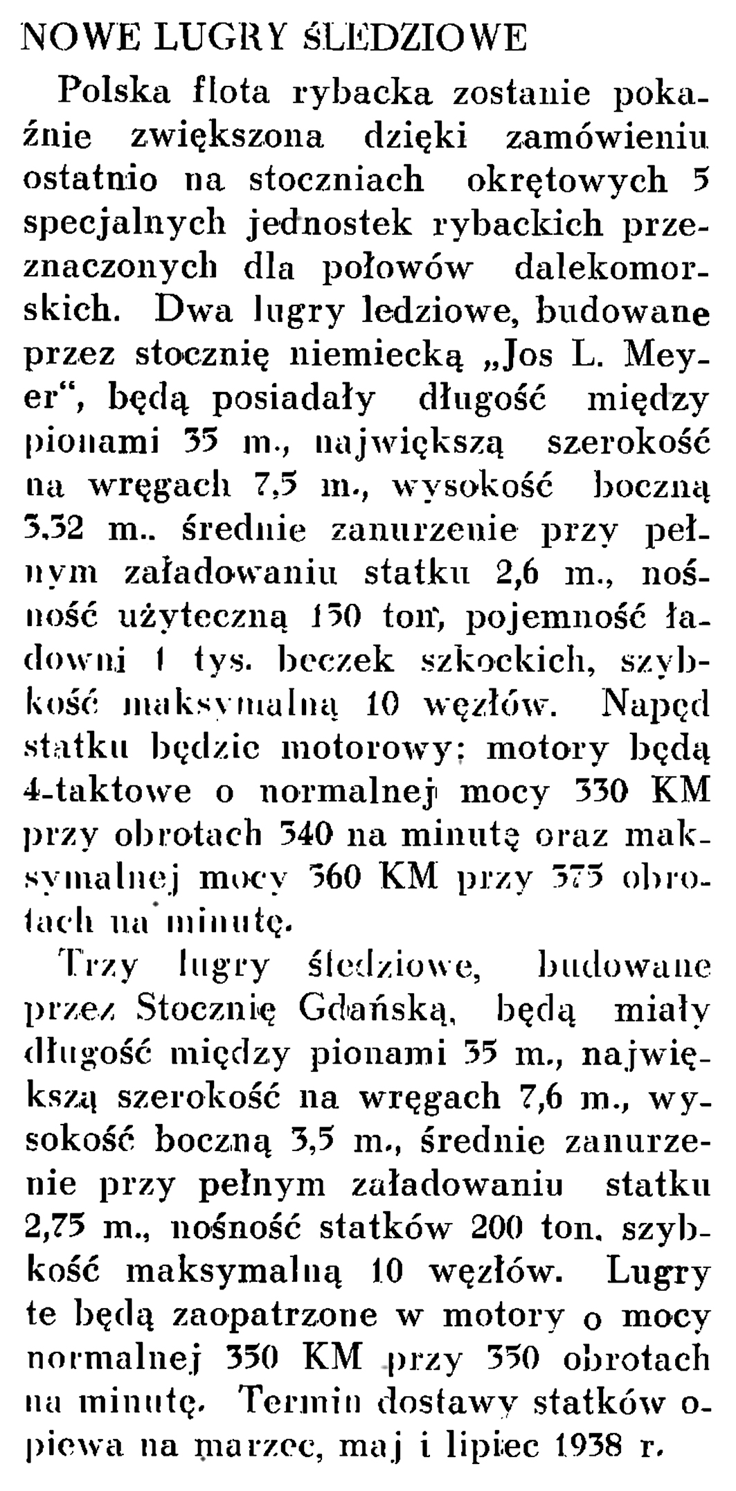 Nowe lugry śledziowe // Wiadomości Portu Gdyńskiego. - 1937, nr 12, s. 18