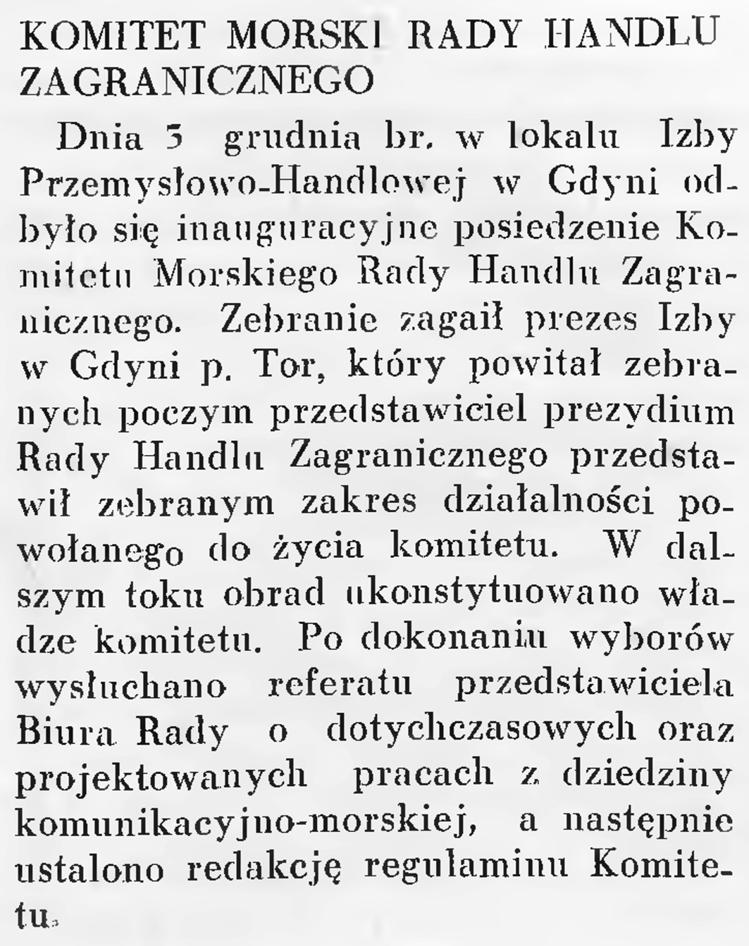 Komitet Morski Rady Handlu Zagranicznego // Wiadomości Portu Gdyńskiego. - 1937, nr 12, s. 19