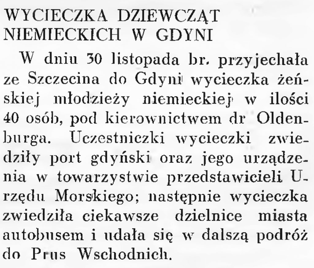Wycieczka dziewcząt niemieckich w Gdyni // Wiadomości Portu Gdyńskiego. - 1937, nr 12, s. 19