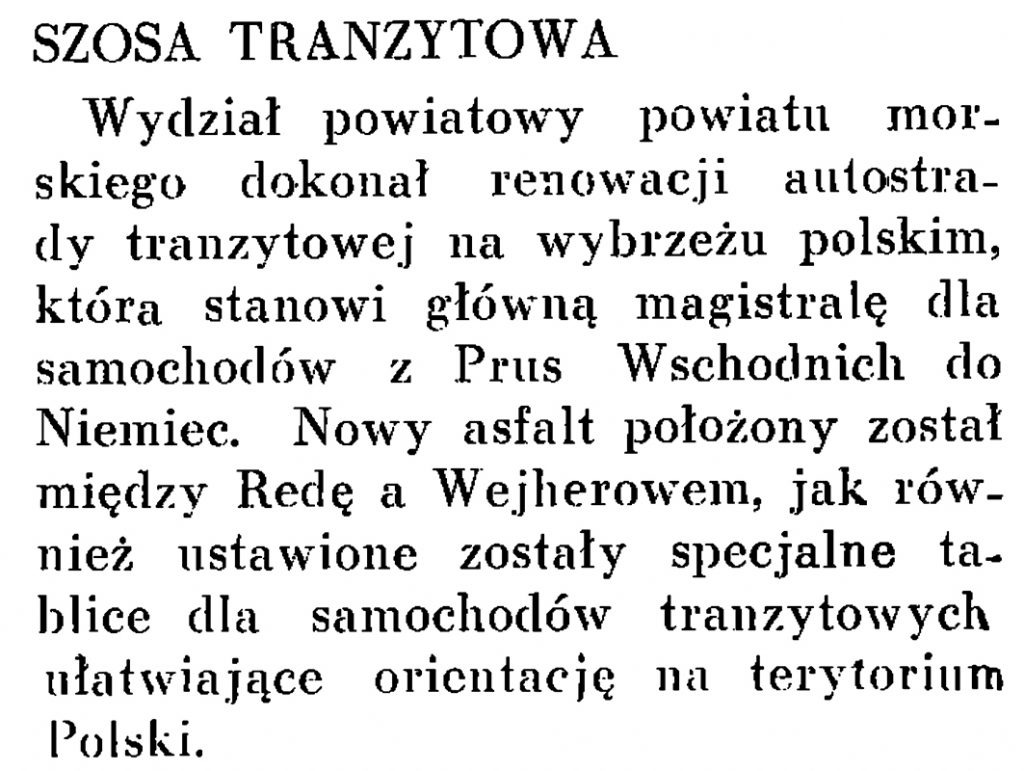 Szosa tranzytowa // Wiadomości Portu Gdyńskiego. - 1937, nr 12, s. 20