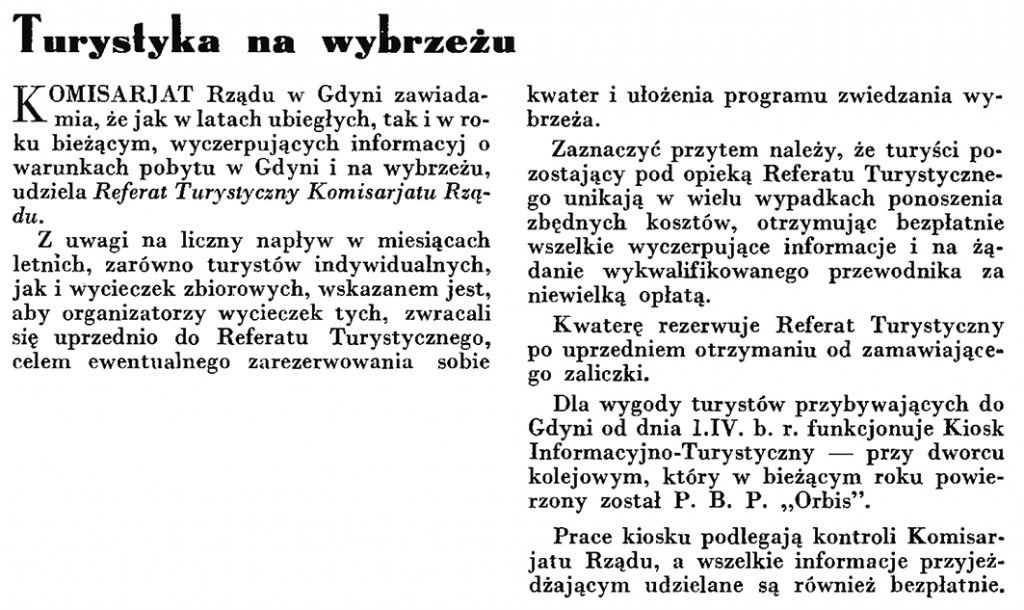 Turystyka na wybrzeżu // Wiadomości Portu Gdyńskiego. - 1935, nr 4, s. 9