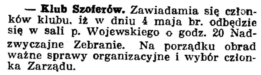 Klub szoferów // Gazeta Gdańska. - 1937, nr 100, s. 8
