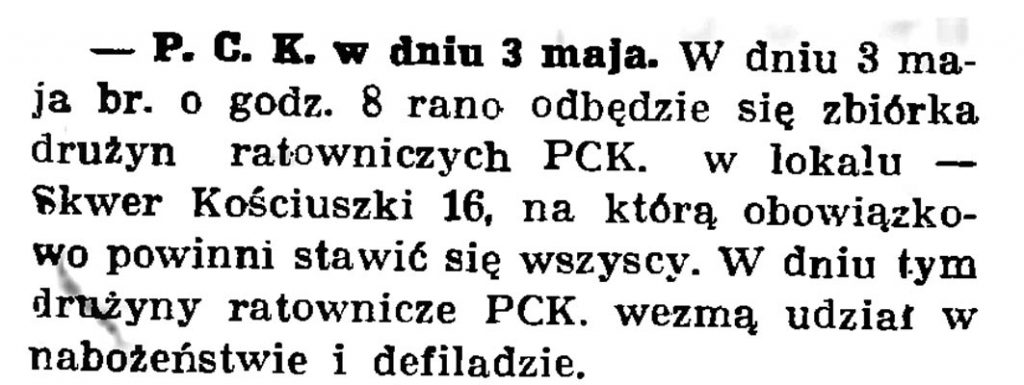 P. C. K. w dniu 3 maja // Gazeta Gdańska. 1937, nr 100, s. 8