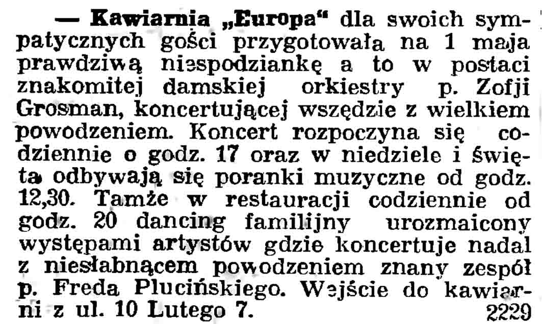 Kawiarnia "Europa" // Gazeta Gdańska. - 1937, nr 101, s. 13