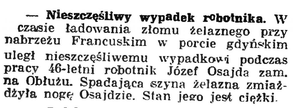 Nieszczęśliwy wypadek robotnika // Gazeta Gdańska. - 193Nieszczęśliwy wypadek robotnika // Gazeta Gdańska. - 1937, nr 149, s. 87, nr 149, s. 8