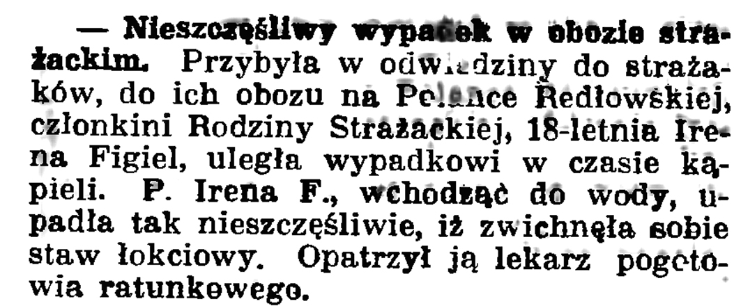 Nieszczęśliwy wypadek w obozie strażackim // Gazeta Gdańska. - 1937, nr 151, s. 6