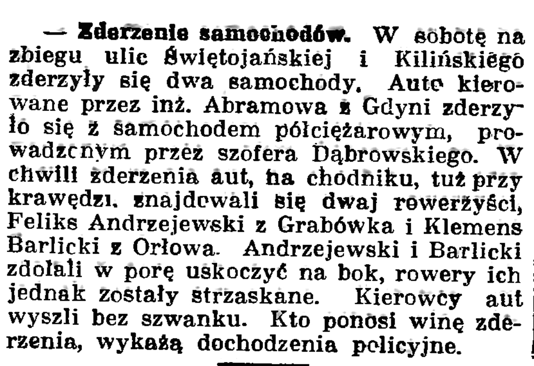 Zderzenie samochodów // Gazeta Gdańska. - 1937, nr 151, s. 6
