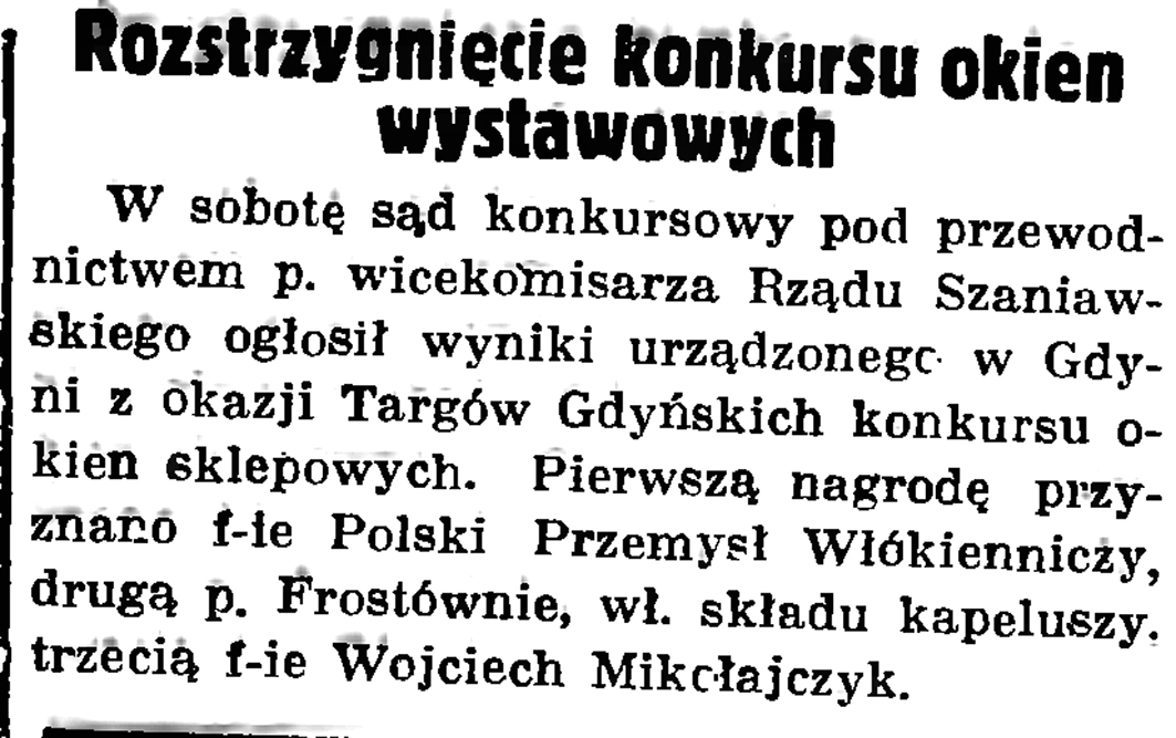 Rozstrzygniecie konkursu okien wystawowych // Gazeta Gdańska. - 1937, nr 151, s. 6